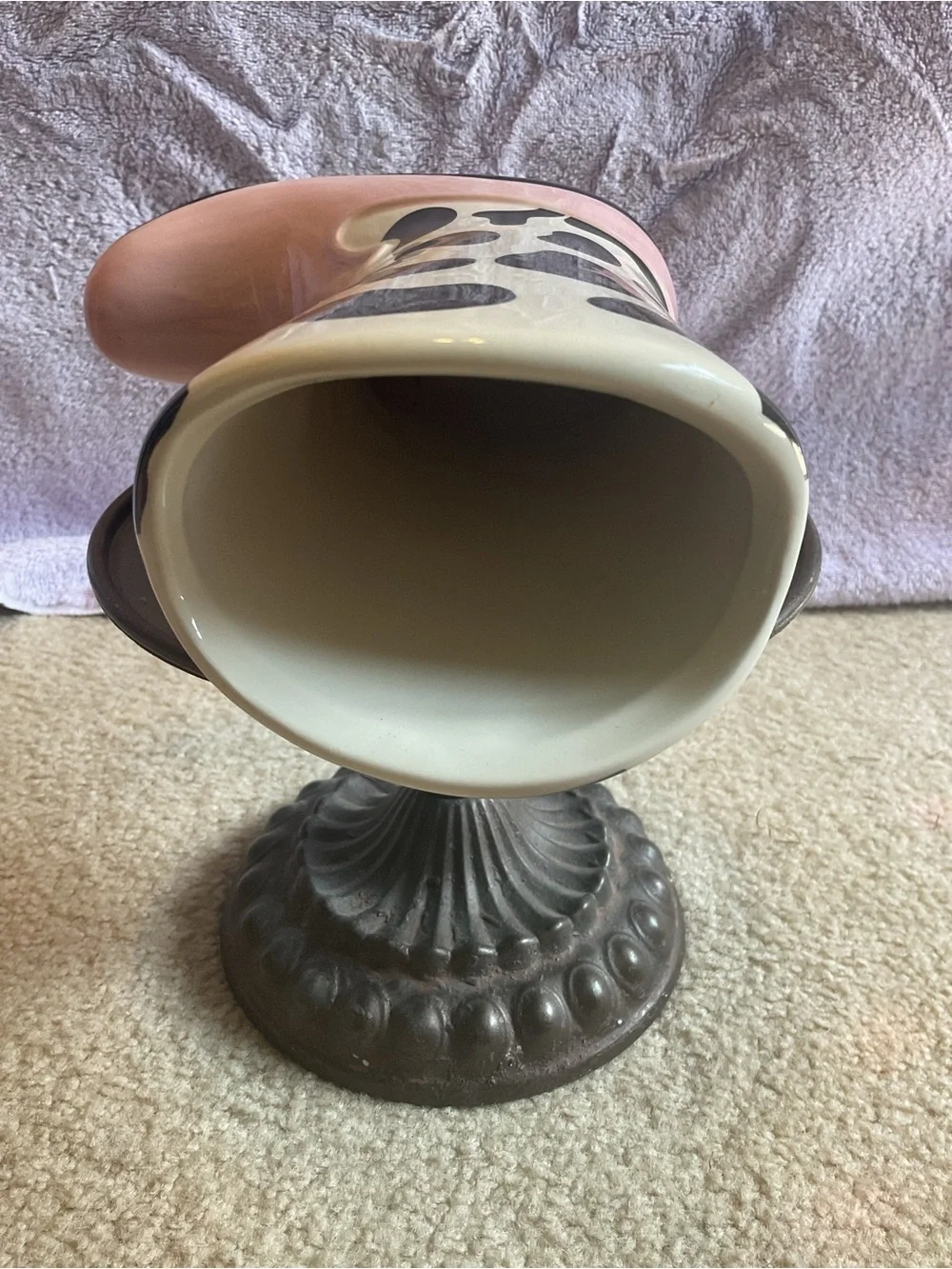 Ceramic Pink and Black Cow-Print Boot Vase